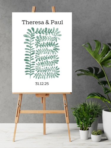 Personalisierbares Aquarell Botanik-Poster/ Leinwand – Elegante Hochzeitsdekoration & kreative einzigartige Gästebuch-Alternative + Geschenk